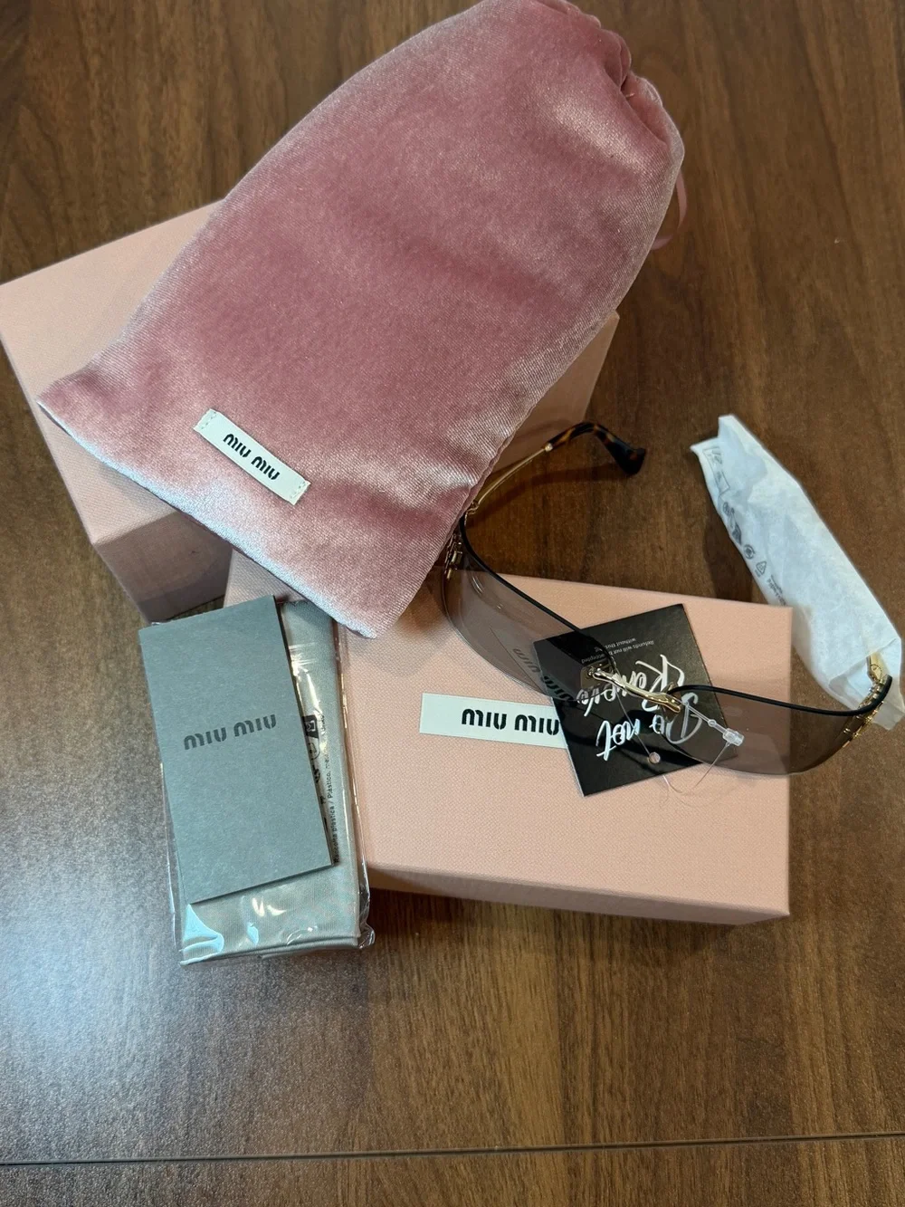 Miu Miu Pink Gradient Shield Sunglasses with Gold Logo - Picture 8 of 9